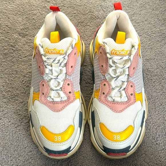 Balenciaga Multicolor Nubuck And Mesh Triple S Sneakers Size 38 - Picture 1 of 5
